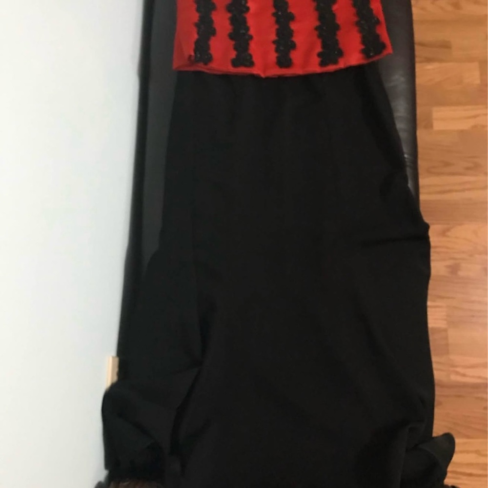 2 piece custom made bustier dress, red & delicate beaded black Alenco